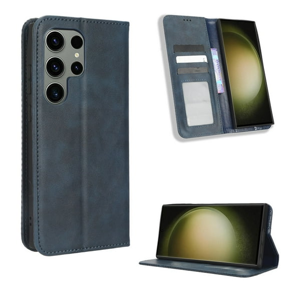 SaniMore Samsung Galaxy S23 Ultra 6.8" 2023 Case, Magnetic Folio PU Leather Cover with Card Slots Cash Pocket Stand Feature Full-body Protctive Shockproof Anti-fall Business Wallet Retro ShellDarkblue