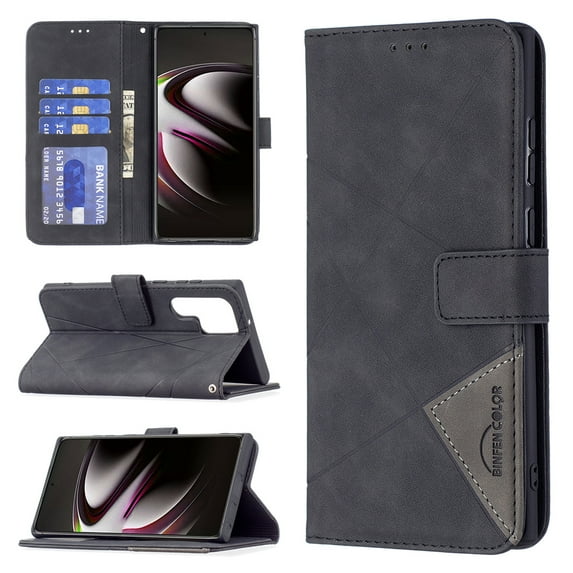 SaniMore for Samsung Galaxy S23 Ultra (6.8" 2023) Case, PU Leather Magnetic Clsap Adjustable Flip Stand Card Slots & Cash Pocket Shockproof TPU Shell Business Vintage Wallet Cover, Black