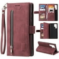 thumbnail image 1 of SaniMore for Samsung Galaxy S23 Ultra 6.8" 2023 Case, Prumium PU Leather Zipper Wallet Card Slots Cash Pocket Flip Kickstand Lanyard Anti-drop Shcokproof Full Body Wrap Business Case, Winered, 1 of 13