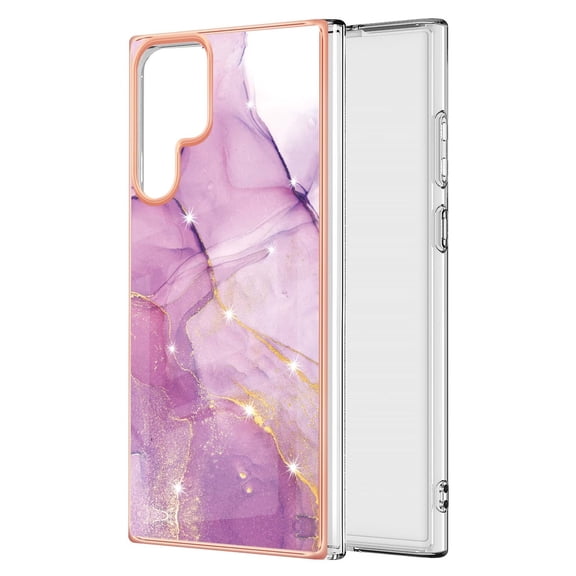 SaniMore for Samsung Galaxy S23 Ultra 6.8" 2023 Case with Wireless Charging Shockproof TPU Backplane Glitter Marble Pattern Fashion Design Anti-drop Anti-fingerprint Skin-feel Cover, Lightpurple