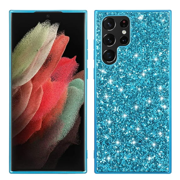 SaniMore for Samsung Galaxy S23 Ultra 6.8" Glitter Case, Flexible TPU Anti-Fingerprint Ultra-Thin Lightweight Full Body Protective Case for Samsung S23 Ultra Women Ladies Girls, Blue