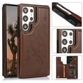 thumbnail image 1 of SaniMore for Samsung Galaxy S23 Ultra 6.8" Magnetic Button Wallet Case, PU Leather Embossed Pattern Cover with Card Slot & Kickstand Shockproof Protective Shell for Women Ladies, Brown, 1 of 9