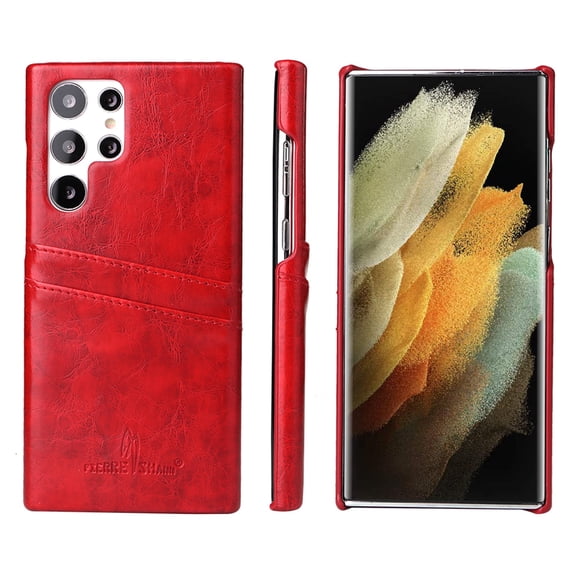 SaniMore for Samsung Galaxy S23 Ultra 6.8" Wallet Case Built-in Card Slot, Ultra-Thin Premium Oil Wax PU Leather & Rugged PC Anti-Scratch Shockproof Protective Cover for Samsung S23 Ultra, Red