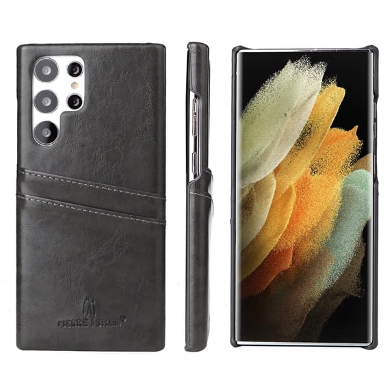 SaniMore for Samsung Galaxy S23 Ultra 6.8" Wallet Case Built-in Card Slot, Ultra-Thin Premium Oil Wax PU Leather & Rugged PC Anti-Scratch Shockproof Protective Cover for Samsung S23 Ultra, Gray