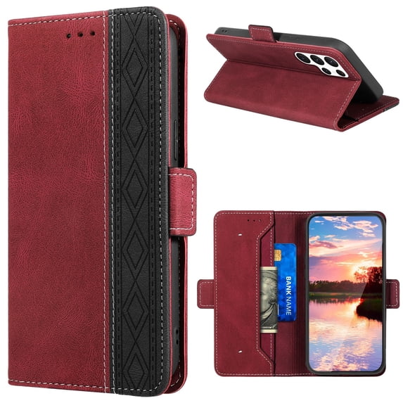 SaniMore Samsung Galaxy S23 Ultra Case (6.8 inch 2023), PU Leather Wallet Rfid Blocking Card Slots Cover with Magnetic Closure Flip Kickstand Full Protective Shockproof Folio Shell, Red