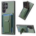 thumbnail image 1 of SaniMore for Samsung Galaxy S23 Ultra Case, PU Leather Carbon Fibre Anti-scratch Adjustable Stand Card Slots [RFID Blocking] Shockproof Anti-fall Anti-fingerprint Wallet Shell for Men Women, Green, 1 of 10