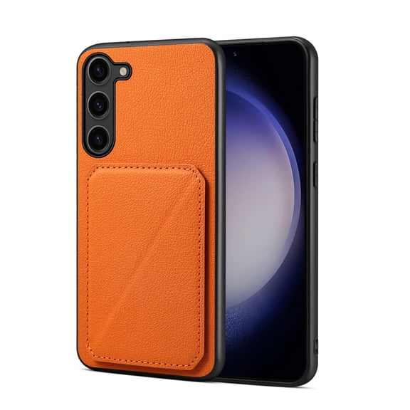 SaniMore for Samsung Galaxy S23 Ultra Case, PU Leather Skin & Rugged PC Backplane Card Slot [Up to 2] Shockproof Anti-fall Flip Kickstand Slim Lightweight Business Shell for Galaxy S23 Ultra, Orange