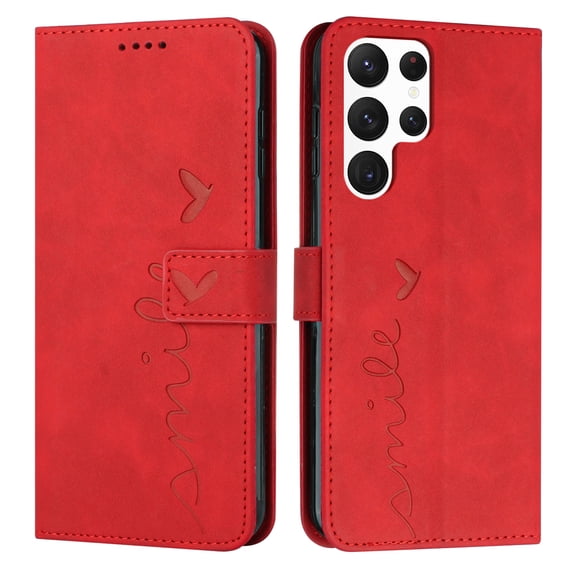 SaniMore for Samsung Galaxy S23 Ultra Case with RFID Blocking Cash & Card Slots, Scratch Proof Wallet Soft TPU + PU Leather Cover with Kickstand + Hand Strap Shockproof Protective Shell, Red