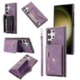 thumbnail image 1 of SaniMore for Samsung Galaxy S23 Ultra Case, Samsung Galaxy S23 Ultra Wallet Case for Women Men, PU Leather RFID Blocking Wristlet Zipper Shoulder Strap Cover with Card Holder Kickstand, Purple, 1 of 10