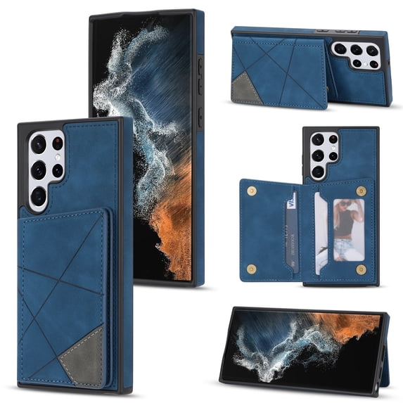 SaniMore for Samsung Galaxy S23 Ultra PU Leather Case RFID Blocking, Back Magnetic Button Flip Wallet Cover Built-in Card Slot & Multi-Angle Kickstand Ultra-Thin Full Body Protective Shell, Blue