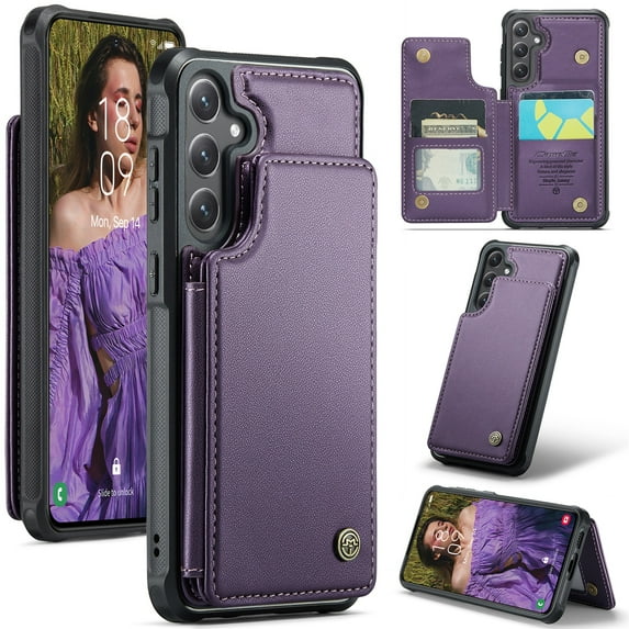 SaniMore for Samsung Galaxy S23 Ultra Wallet Case, RFID Blocking PU Leather Kickstand Credit Slots Flip Folio Protective Case, Double Magnetic Clasp Durable Shockproof Cover for S23 Ultra, Purple