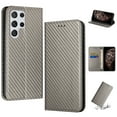 thumbnail image 1 of SaniMore for Samsung Galaxy S23 Ultra Wallet Case, Wrist Strap Magnetic Clasp, Card Slots Carbon Fibre Skin Shockproof TPU Anti-drop Anti-scractch Stand Business Full Body Protective Shell, Gray, 1 of 8