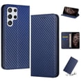 thumbnail image 1 of SaniMore for Samsung Galaxy S23 Ultra Wallet Case, Wrist Strap Magnetic Clasp, Card Slots Carbon Fibre Skin Shockproof TPU Anti-drop Anti-scractch Stand Business Full Body Protective Shell, Blue, 1 of 8