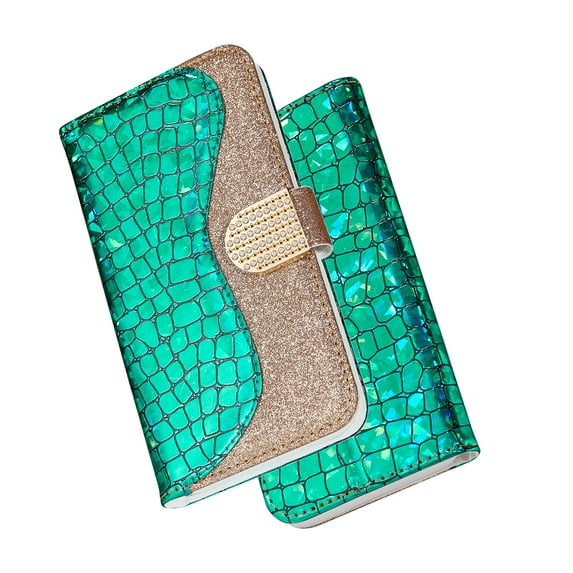 SaniMore for Samsung Galaxy S23 Wallet Case with Card Slot, Bling Sparkle Glitter Magnetic Clasp Purse Soft TPU + PU Leather Cover with Practical Bracket Shockproof Protection Shell, Green