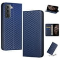 thumbnail image 1 of SaniMore for Samsung Galaxy S23 Wallet Case, Wrist Strap Magnetic Clasp, Card Slots Carbon Fibre Skin Shockproof TPU Anti-drop Anti-scractch Stand Business Full Body Protective Shell, Blue, 1 of 10