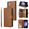 thumbnail image 1 of SaniMore for Samsung Galaxy S23FE 3 in 1 Case, Zipper Purse Cover + Card Slots +  Kickstand + Detachable Lanyard Comprehensive Protective Shockproof Anti-drop Shell For Samsung S23FE, Brown, 1 of 8
