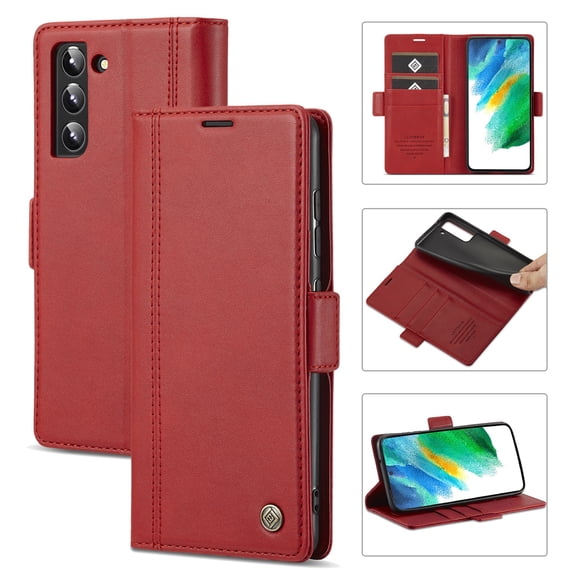 SaniMore for Samsung Galaxy S24 2024 Case, PU Leather Magnetic Flip Folio Shell with Card Holders RFID Blocking Kickstand Shockproof TPU Magnetic Closure Business Cover For Galaxy S24, Red