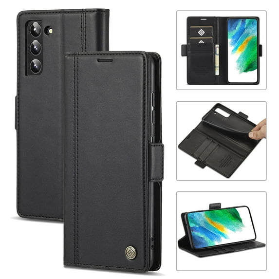SaniMore for Samsung Galaxy S24 2024 Case, PU Leather Magnetic Flip Folio Shell with Card Holders RFID Blocking Kickstand Shockproof TPU Magnetic Closure Business Cover For Galaxy S24, Black
