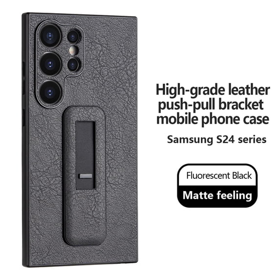SaniMore for Samsung Galaxy S24 5G PU Leather Back Case, Slim All-Inclusive Case with Push-Pull Stand, Camera Lens Protection Shockproof Elegant Cover for Galaxy S24 6.2" 2024, Black