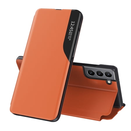 SaniMore for Samsung Galaxy S24 6.2 inch Case, Magnetic Closure PU Leather Slim Stand Cover with Folio Flip Kickstand Rugged PC Anti-Fall Shock Protection Shell for Samsung S24, Orange