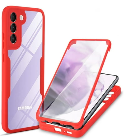 SaniMore for Samsung Galaxy S24 Case with Built-in Screen Protector & Anti-fall Bumper [360° Full Protection] [Wireless Charging] Double-sided Shockproof Ultra-clear Cover, Red