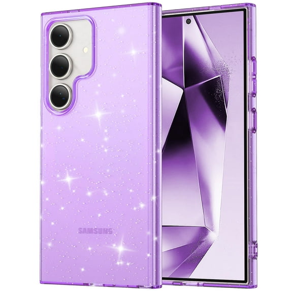 SaniMore for Samsung Galaxy S24 Case, Full Camera Lens Protection Women Cute Clear Glitter Bling Sparkly Cover Anti-yellow Transparent Shockproof Bumper for for Samsung Galaxy S24, Purple