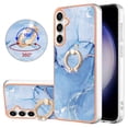 thumbnail image 1 of SaniMore for Samsung Galaxy S24 Case, Marble Pattern 3 in 1 Heavy Duty Shockproof Full Body Hard PC+IMD Bumper Drop Protective Women Girls Cover Rotating Ring Bracket Stand for Galaxy S24, Blue, 1 of 6
