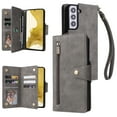 thumbnail image 1 of SaniMore for Samsung Galaxy S24 Case, PU Leather 2 in 1 Zipper Wallet Removeable Wrist Strap Card Slots Cash Pocket Kickstand Shockproof Anti-fall Full Protective Shell For Samsung Galaxy S24, Gray, 1 of 15