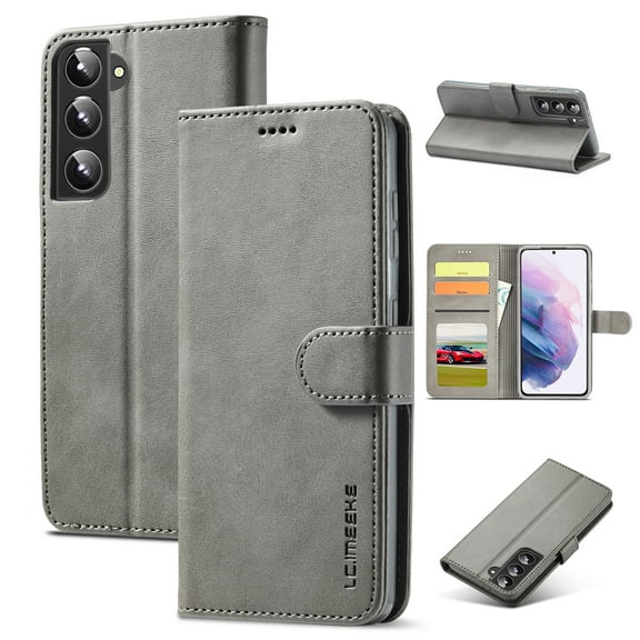 SaniMore for Samsung Galaxy S24 Case, PU Leather Skin & Soft TPU Inner Shell [Card Holder + Cash Pocket + Flip Kickstand] Magnetic Closure Protective Wallet Cover For Samsung Galaxy S24, Gray