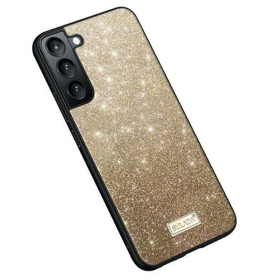 SaniMore for Samsung Galaxy S24 Case, Shining Glitter Gift Cover for Women/Girls Support Folding Exquisite Luxury Hollow Out Button Design Shockproof Protection Cover, Gold