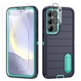 thumbnail image 1 of SaniMore for Samsung Galaxy S24 Hybird Case, [Tempered Glass Screen Protector] Rugged PC Back Shockproof TPU Shell Hidden Kickstand Drop Resistant Anti-slip Heavy Duty Protective Cover, Darkvblue/Cyan, 1 of 9