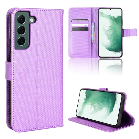SaniMore for Samsung Galaxy S24 PU Leather Case, Magnetic Closure Flip Wallet Cover with Wrist Strap Card Slot & Adjustable Kickstand All-Inclusive Protective Shell, Purple