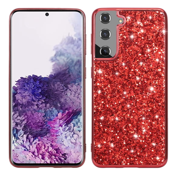 SaniMore for Samsung Galaxy S24 Plus 5G 6.7" Glitter Case, Flexible TPU Anti-Fingerprint Anti-Scratch Heavy Duty Full Body Protective Case for Galaxy S24 Plus 2024 Women Ladies, Red