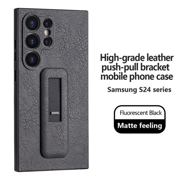 SaniMore for Samsung Galaxy S24 Plus 5G PU Leather Back Case, Slim All-Inclusive Case with Push-Pull Stand, Camera Lens Protection Shockproof Elegant Cover for Galaxy S24 Plus 6.7" 2024, Black