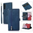 thumbnail image 1 of SaniMore Samsung Galaxy S24 Plus Business Case, Zipper Wallet + Magnetic Clasp + Card Slots + Flip Kickstand + Wrist/Crossbody Strap [Shockproof Anti-fall] Full-body Protective Shell, Blue, 1 of 10