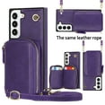 thumbnail image 1 of SaniMore for Samsung Galaxy S24 Plus Case with Back Zipper Wallet Flip Kicktsand Crossbody Shoulder Strap Retro PU Leather Wear-resistant Shockproof Anti-drop Cover for Girls Women, Purple, 1 of 9