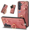 thumbnail image 1 of SaniMore for Samsung Galaxy S24 Plus Case, Card Slots [Up to 2] Carabiner Finger Ring Stand Magnetic Car Mount PU Leather Skin Soft Shockproof TPU Anti-drop Anti-scratch Wallet Shell -Pink, 1 of 8