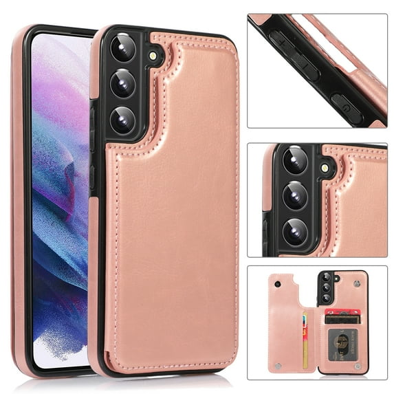 SaniMore for Samsung Galaxy S24 Plus Case with Flip Wallet Credit Card Holder, Premium PU Leather Magnetic Clasp Kickstand Heavy Duty Shockproof Anti-drop Cover For Galaxy S24 Plus, Rosegold