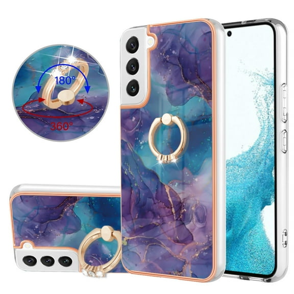SaniMore for Samsung Galaxy S24 Plus Case, Marble Pattern 3 in 1 Heavy Duty Shockproof Full Body Hard PC+IMD Bumper Drop Protective Women Girls Cover Rotating Ring Bracket Stand, Purple