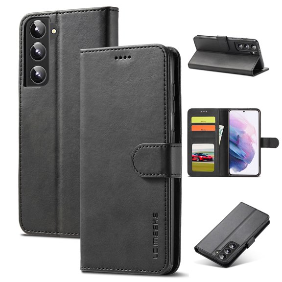 SaniMore for Samsung Galaxy S24 Plus Case, PU Leather Skin & Soft TPU Inner Shell [Card Holder + Cash Pocket + Flip Kickstand] Magnetic Closure Protective Wallet Cover For Galaxy S24 Plus, Black