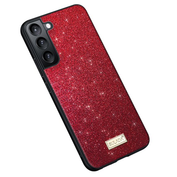 SaniMore for Samsung Galaxy S24 Plus Case, Shining Glitter Gift Cover for Women/Girls Support Folding Exquisite Luxury Hollow Out Button Design Shockproof Protection Cover, Red