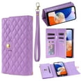 thumbnail image 1 of SaniMore for Samsung Galaxy S24 Plus Wallet Case, PU Leather Wrist Shoulder Strap Flip Stand Card Slots RFID Blocking Zipper Purse Shockproof Anti-fall TPU Inner Shell Flip Protective Cover, Purple, 1 of 6