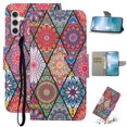 thumbnail image 1 of SaniMore for Samsung Galaxy S24 Plus Wallet Case, Painted PU Leather for Women Men Wrist Strap Magnetic Clasp Card Slots All-around Protective Shockproof Anti-fall Stylish Stand Shell, Diamond Totem, 1 of 8