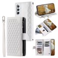 thumbnail image 1 of SaniMore for Samsung Galaxy S24 Plus Wallet Case, Wrist/Crossbody Lanyard, 3D Lattice PU Leather Kickstand Zipper Purse Card Slots Magnetic Clasp Shockproof TPU Shell Anti-drop, White, 1 of 11