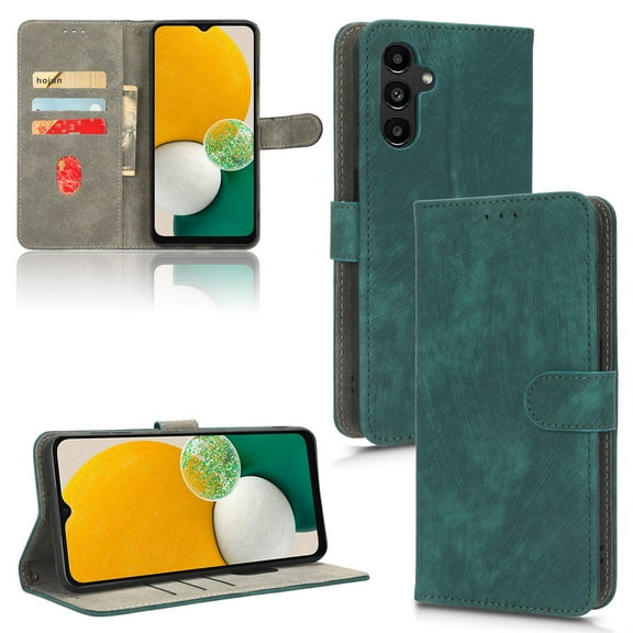 SaniMore for Samsung Galaxy S24 Premium PU Leather Case, [RFID Blocking] Card Holder Magnetic Wallet Cover with Practical Bracket + Detachable Wrist Strap Shockproof Protective Shell, Green