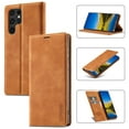 thumbnail image 1 of SaniMore for Samsung Galaxy S24 Ultra 2024 Case, Prumiem PU Leather Wallet Kickstand Cover Magnetic Flip Design Card Slots Shockproof Anti-drop TPU Full Body Protective Shell, Brown, 1 of 10