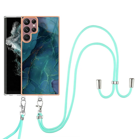 SaniMore for Samsung Galaxy S24 Ultra Case, Marble Pattern 3 in 1 Heavy Duty Shockproof Full Body Hard PC IMD Bumper Crossbody Lanyard Women Girls Shockproof Cover for Galaxy S24 Ultra, Green