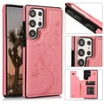 thumbnail image 1 of SaniMore for Samsung Galaxy S24 Ultra Case, PU Leather Magnetic Wallet Embossed Pattern Cover with Card Slot & Kickstand Shockproof Protective Shell for Women Ladies, Pink, 1 of 9