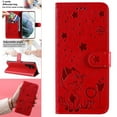thumbnail image 1 of SaniMore for Samsung Galaxy S24 Ultra Case, PU Leather Skin with Embossed Cat Flip Magnetic Cover Card Slots Kickstand Detachable Lanyard Full Around Wallet Cover For S24 Ultra, Red, 1 of 11