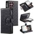 thumbnail image 1 of SaniMore for Samsung Galaxy S24 Ultra PU Leather Case, 3D Lattice Pattern for Girls Card Slots Zipper Purse Glitter Magnetic Clasp Flip Kicstand [Hand Rope] Full Protection Shockproof, Black, 1 of 16